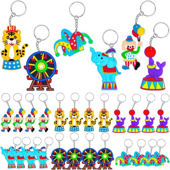 Circus Sleutelhangers - Feestartikelen - Feestversiering - Vrolijke Designs - 30 Stuks - Multicolor