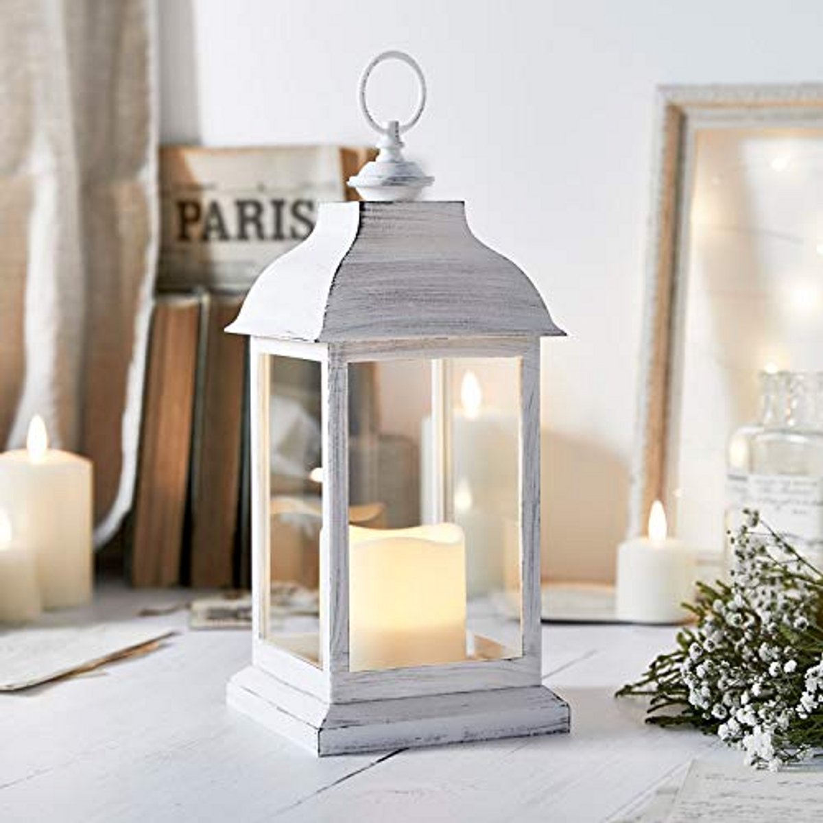 Decoratieve Lantaarn - Kaarslamp - Sfeerverlichting Binnen - Met Timer - 30 cm Hoog - Wit