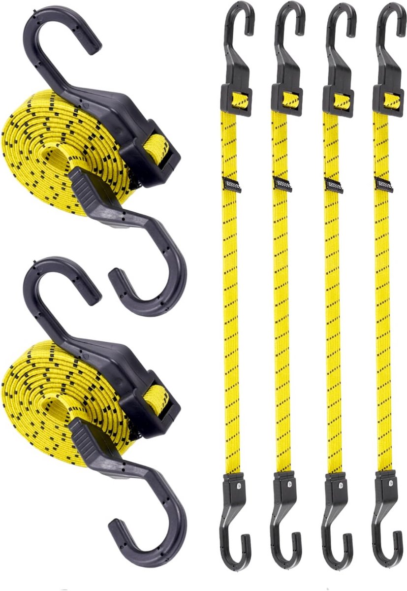 Verstelbare Bungee Koorden - Spanbanden met Haken - Lasten Zekeren - Eenvoudige Gesp Verstelling - 6 Stuks 120 cm - Zwart