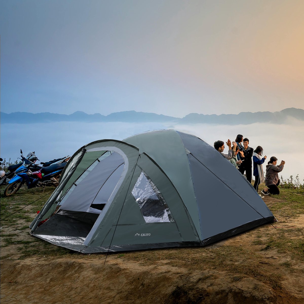 CALIYO camping tent - 3-4 Person - 310x240x130cm - Waterdicht 3000 mm - Koepeltent met verduistering - snel opzetten - voor Outdoor Kampeer – foto 8