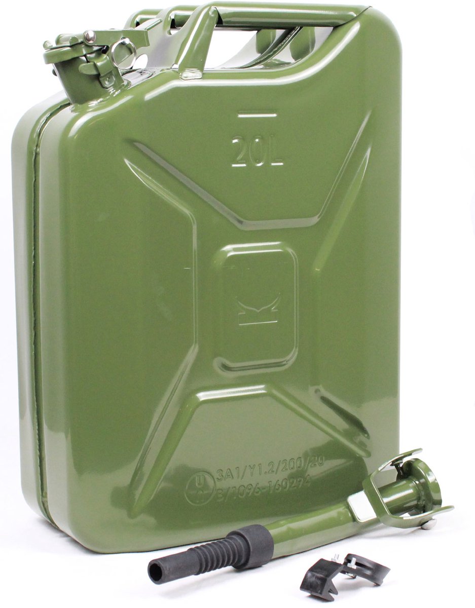 Benzine jerrycan 20 L diesel jerrycan benzine jerrycan metalen schenktuit houder olijfgroen
