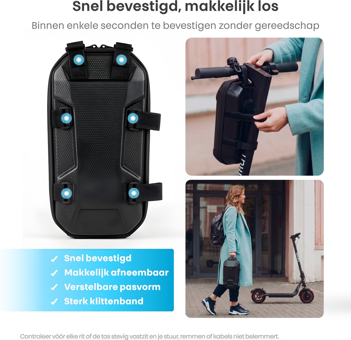 Phreeze Stuurtas Elektrische Step 4L - Groot & Schokbestendig - Waterdichte Opbergtas met 3 Vakken - Frametas - Opbergtas Fietsframe - Handlebar Bag geschikt voor Xiaomi, Segway, Ninebot Fiets & E-Scooter – foto 8