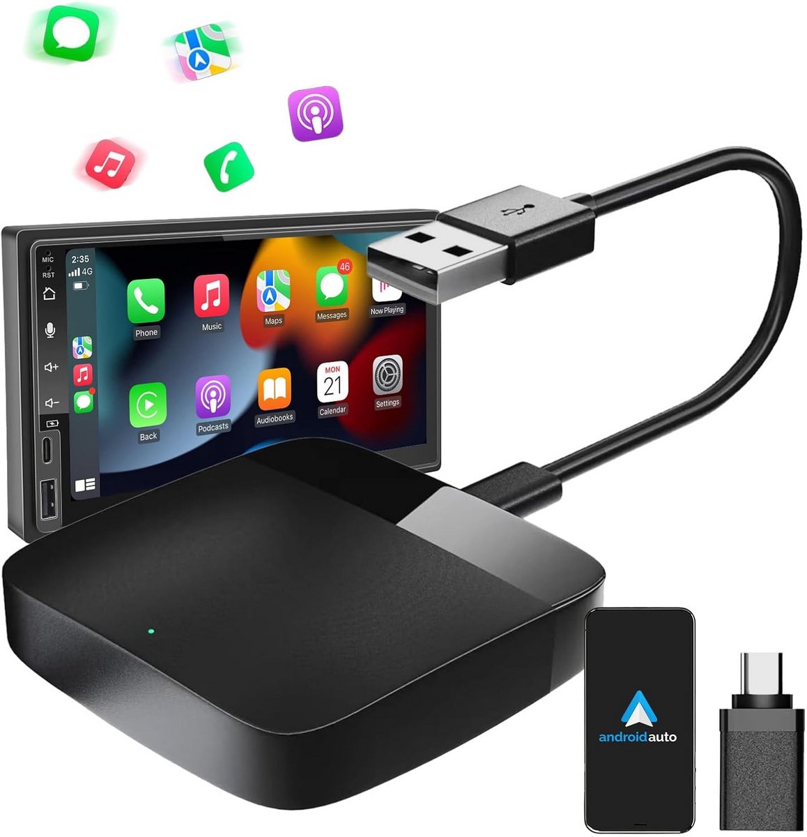Draadloze Auto Adapter - Android Auto - Mobiel Gebruik - Plug and Play - Compact Ontwerp - Zwart