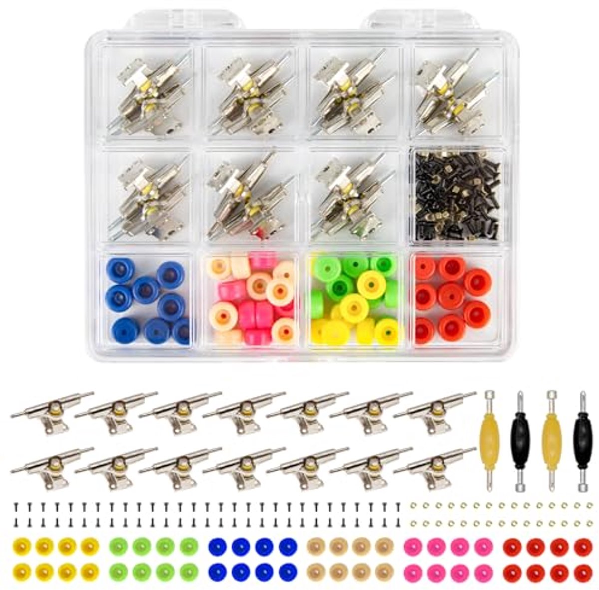 Vingerboard Reparatieset Mini Skateboard Onderdelen Doe-het-zelf Plezier Inclusief Gereedschap 14 Beugels 48 Wielen Veelkleurig