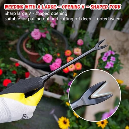 Onkruidsteker Tool - Wortelverwijderaar Tuin - Gazon Onderhoud - Verbreed V-gat Ontwerp - 33 cm Lengte - Zilverkleurig — afbeelding 4