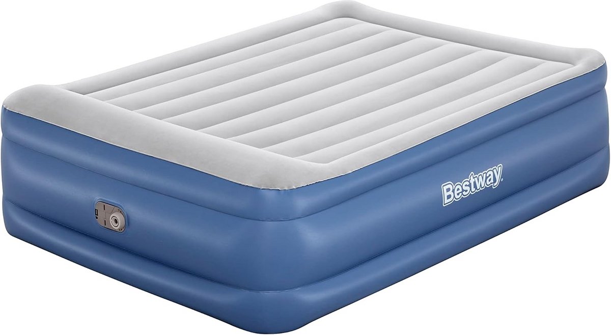 Luchtbed - Opblaasbaar bed - Logeren thuis - Geïntegreerde pomp - 203 x 152 cm - Lichtblauw