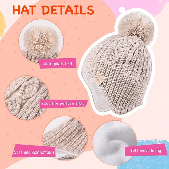 Baby muts sjaal - Kinder winterset - Warm blijven - Met pompon - 0-36 maanden - Meerdere kleuren — afbeelding 3