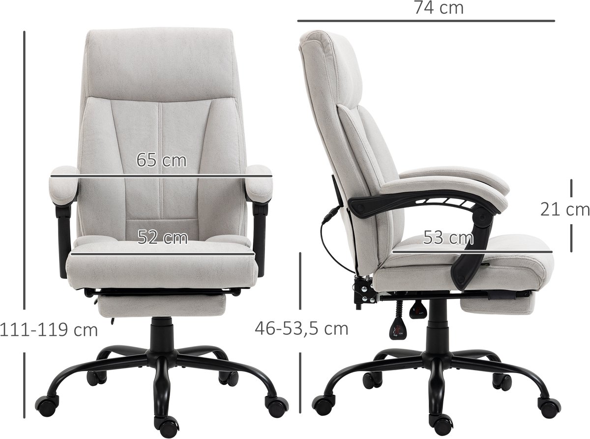 MIVRAY Bureaustoel Met Massagefunctie En Lendenverwarming - Ergonomische Relaxstoel Voor Bureau En Thuiswerk - Lichtgrijs - Polyester – foto 2