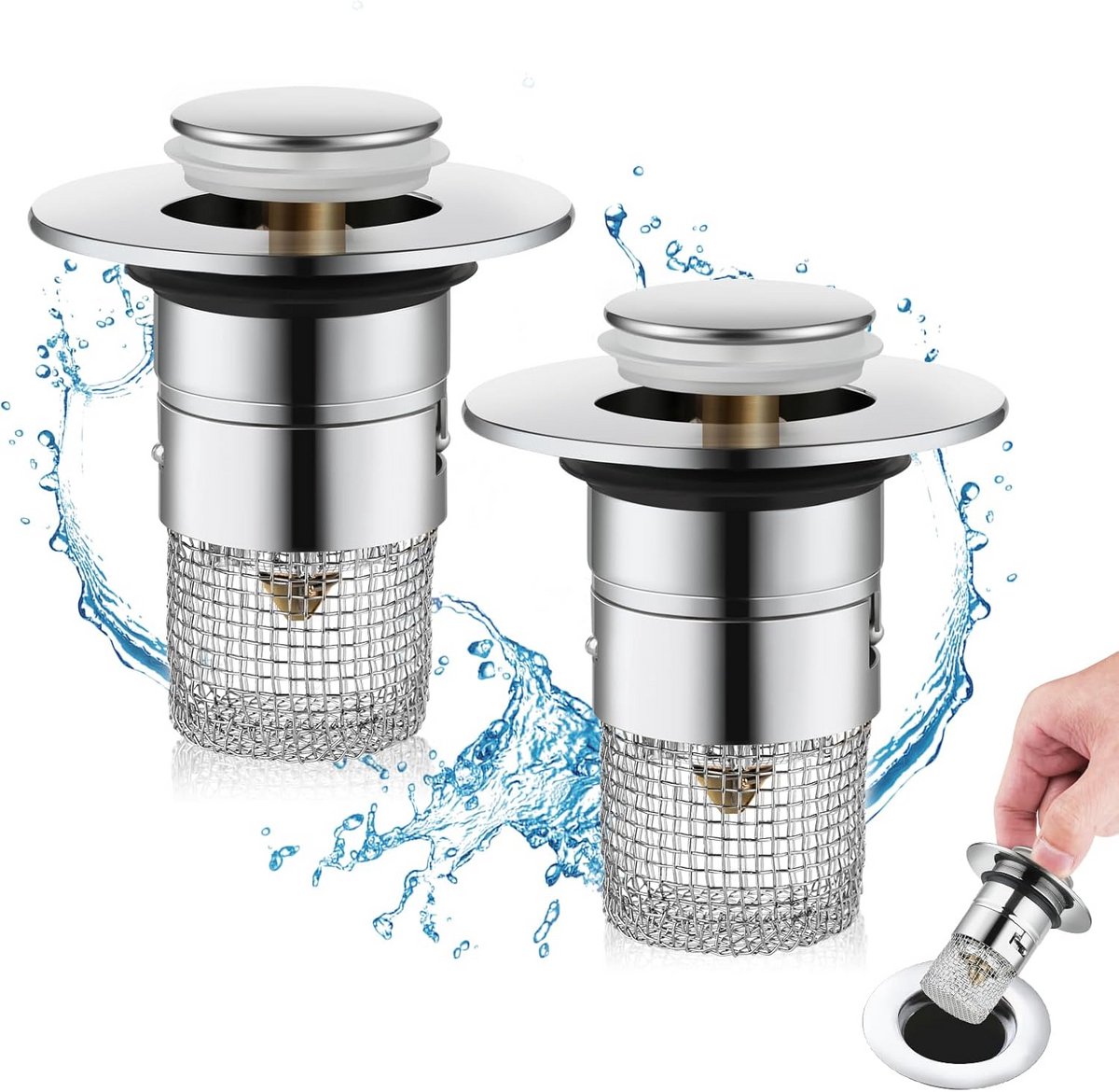 Wastafelstop Set - Afvoerstop Zeef - Badkamer Organisatie - 2-in-1 Functie - 34-40 mm - Chroom