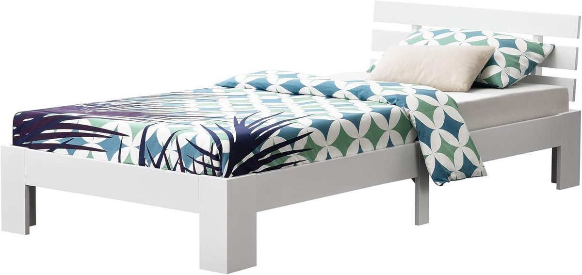Houten bed - Eenpersoonsbed - Slaapkamermeubilair - Inclusief bedbodem - 90x200 cm - Wit
