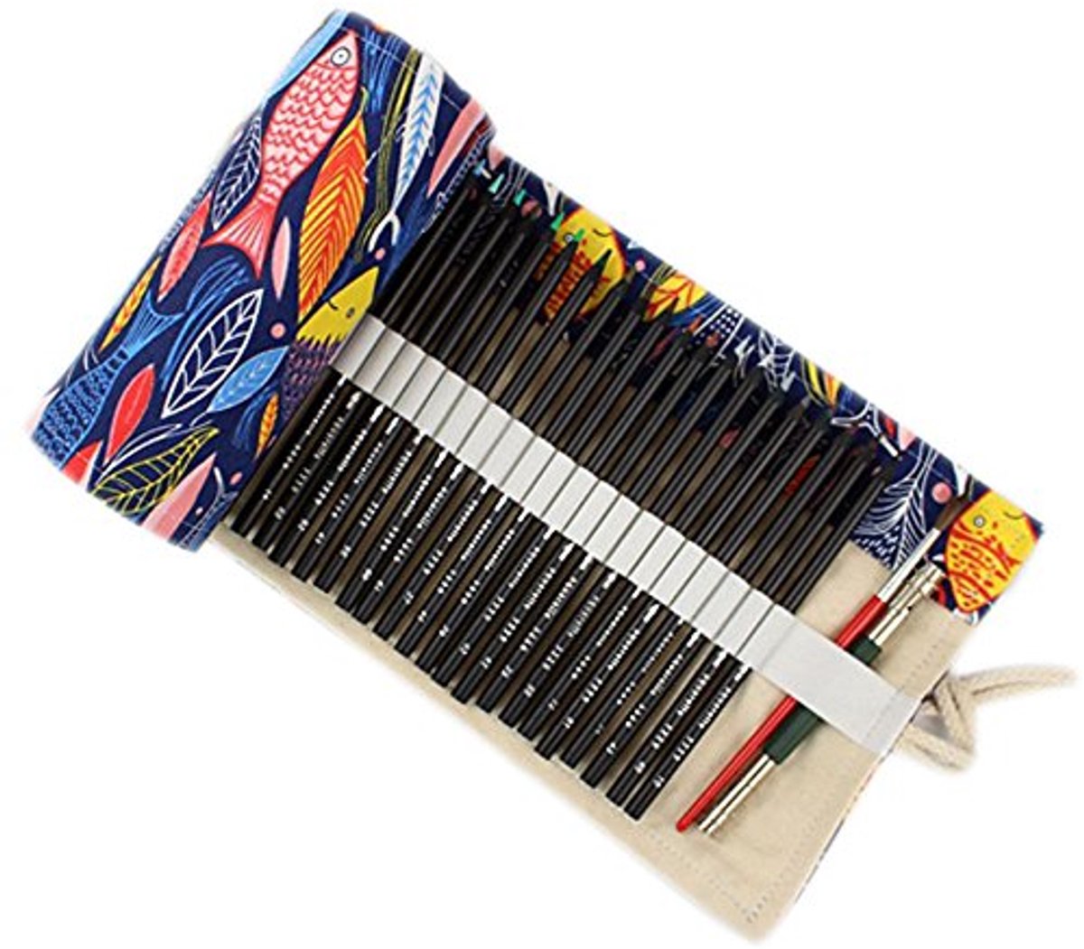 Potloden etui - Roller etui - Kunst opslag - 48 pennen lussen - 20.4 x 12.4 cm - Linnen