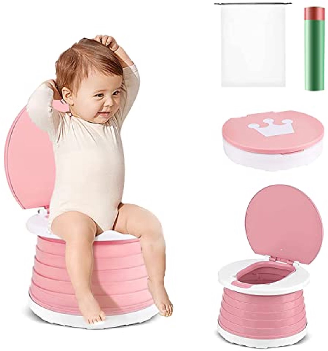 Baby Potje - Kinder Potje - Onderweg Zindelijk - Opvouwbaar 3-in-1 - Incl. 15 Liners - Roze