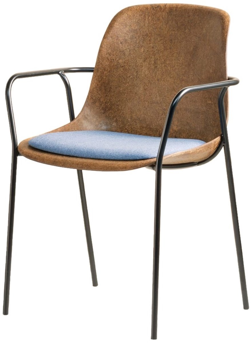VEPA | Hemp Fine - Hennep Stoel - Zwart Frame - 100% recycle biomateriaal en staal - Zitting Grijs - Met Armleggers (Nederlands Product - BUUR Collectie)