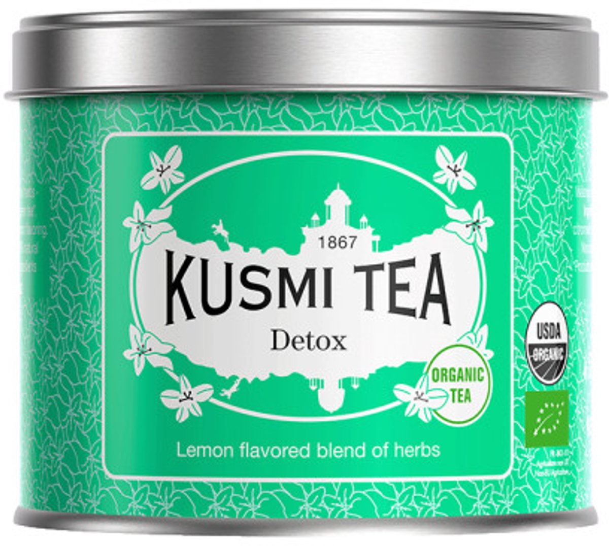Biologische blend van groene thee en kruiden Kusmi Tea Detox, 100 g (in metalen blik)