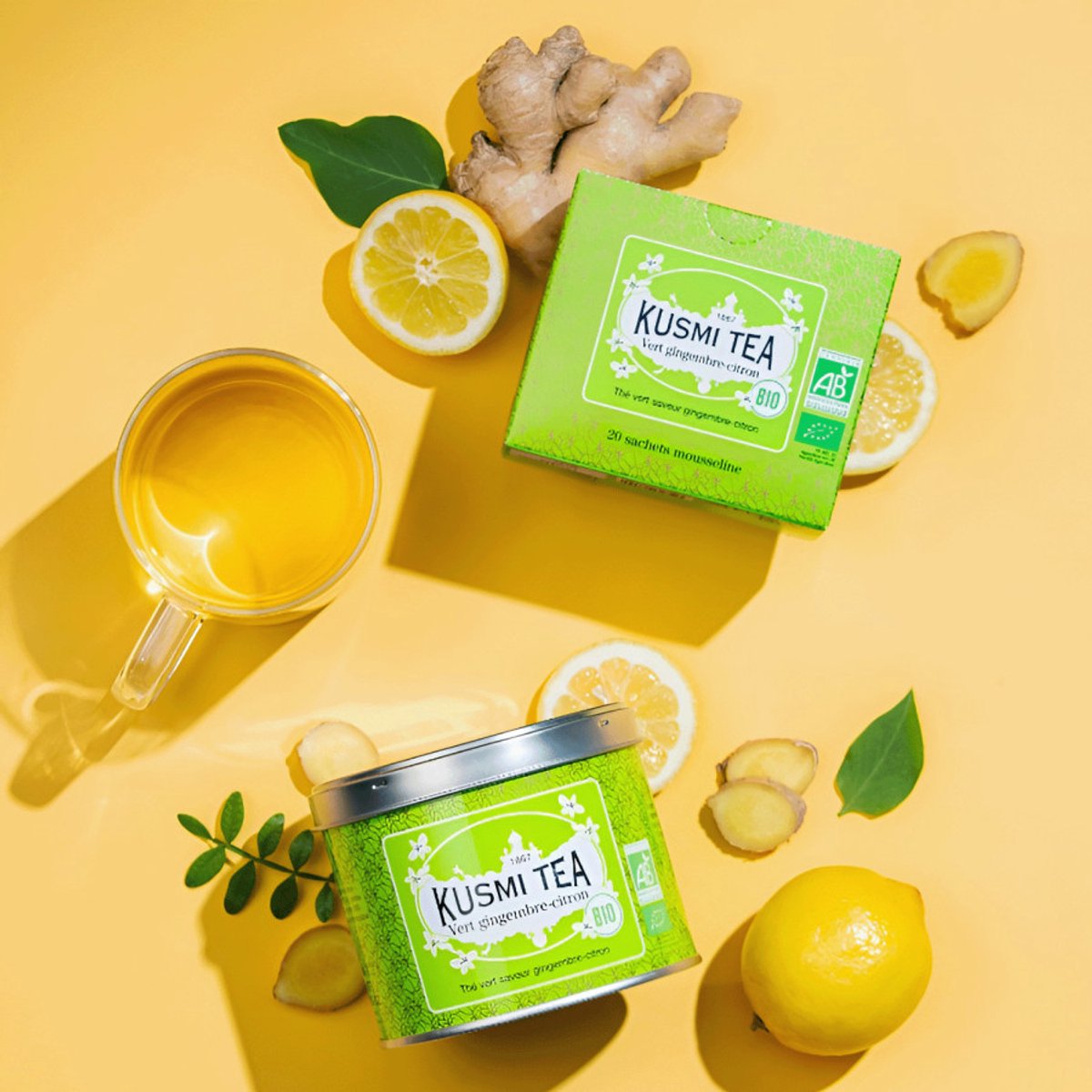 Biologische groene thee Kusmi Tea Green Ginger Lemon, 100 g (in metalen blik)