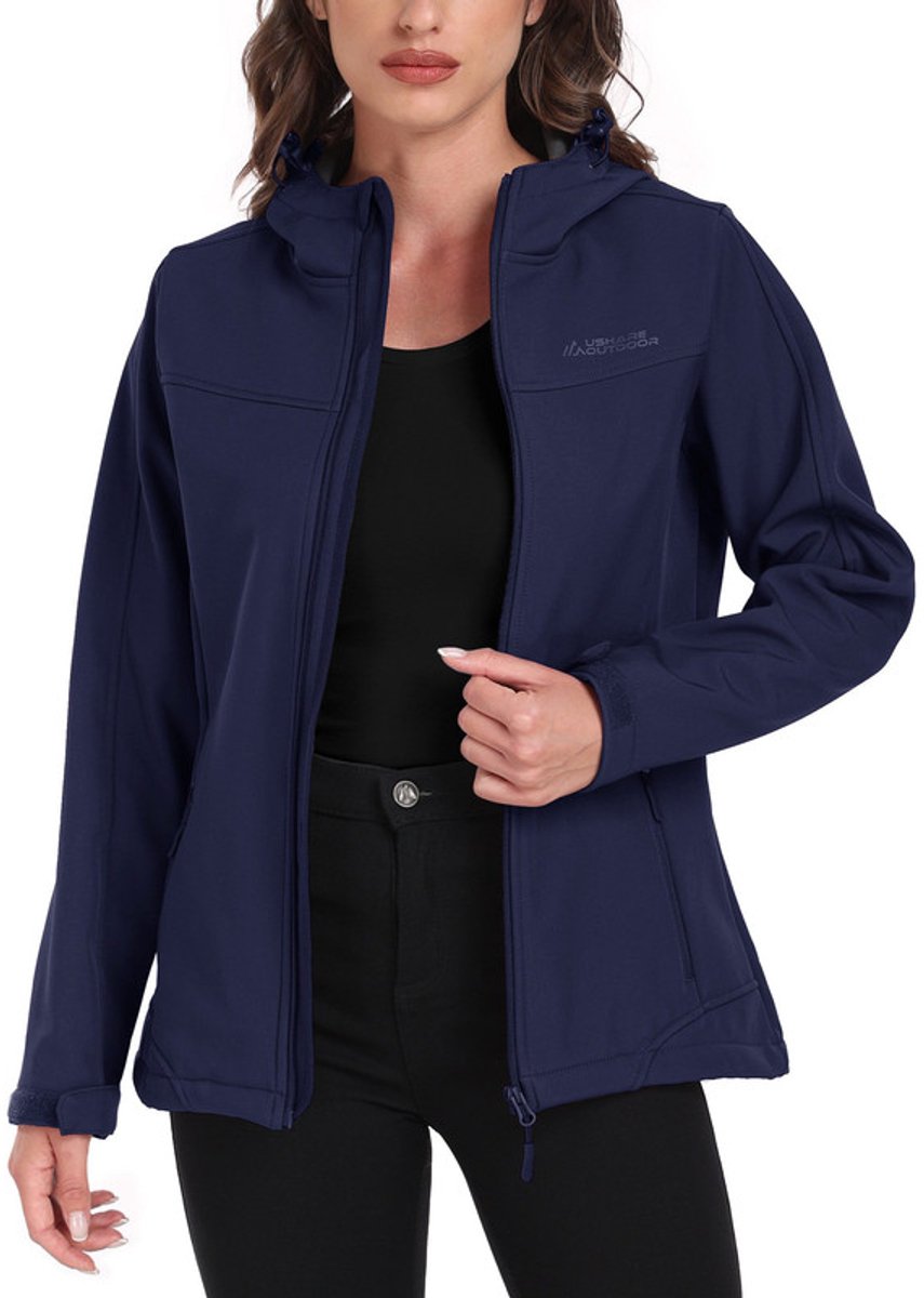 Daity Dames softshelljack waterdicht tussenjack ademend regenjack winddicht jack gevoerd met capuchon voor buitenactiviteiten en wandelen Blauw