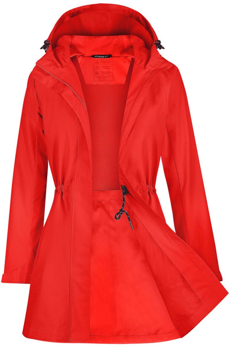 Daity Regenjas dames trenchcoat lange waterdichte softshell jas met capuchon Rood