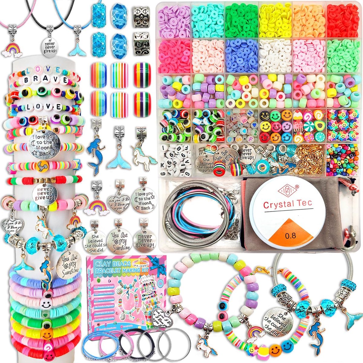 Sieraden set - Knutselen meisjes - Armbandjes maken - TENZHVXI® - Opbergdoos - Elastisch koord - Kerstcadeau - Plastic - 5-12 jaar - Veelkleurig