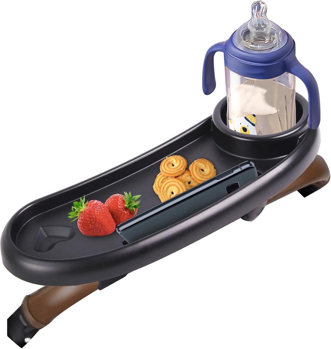 Kinderwagen Snacklade - Bekerhouder Tafeltje - Onderweg Eten - 360 Graden Draaibaar - 37.5 cm - Zwart