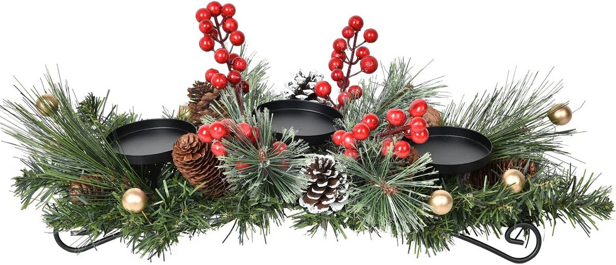 Kerstkaarsenhouder - Tafeldecoratie - Feestelijke Sfeer - Drie Kandelaars - 22 x 25.4 x 12.7 cm - Roodgoud
