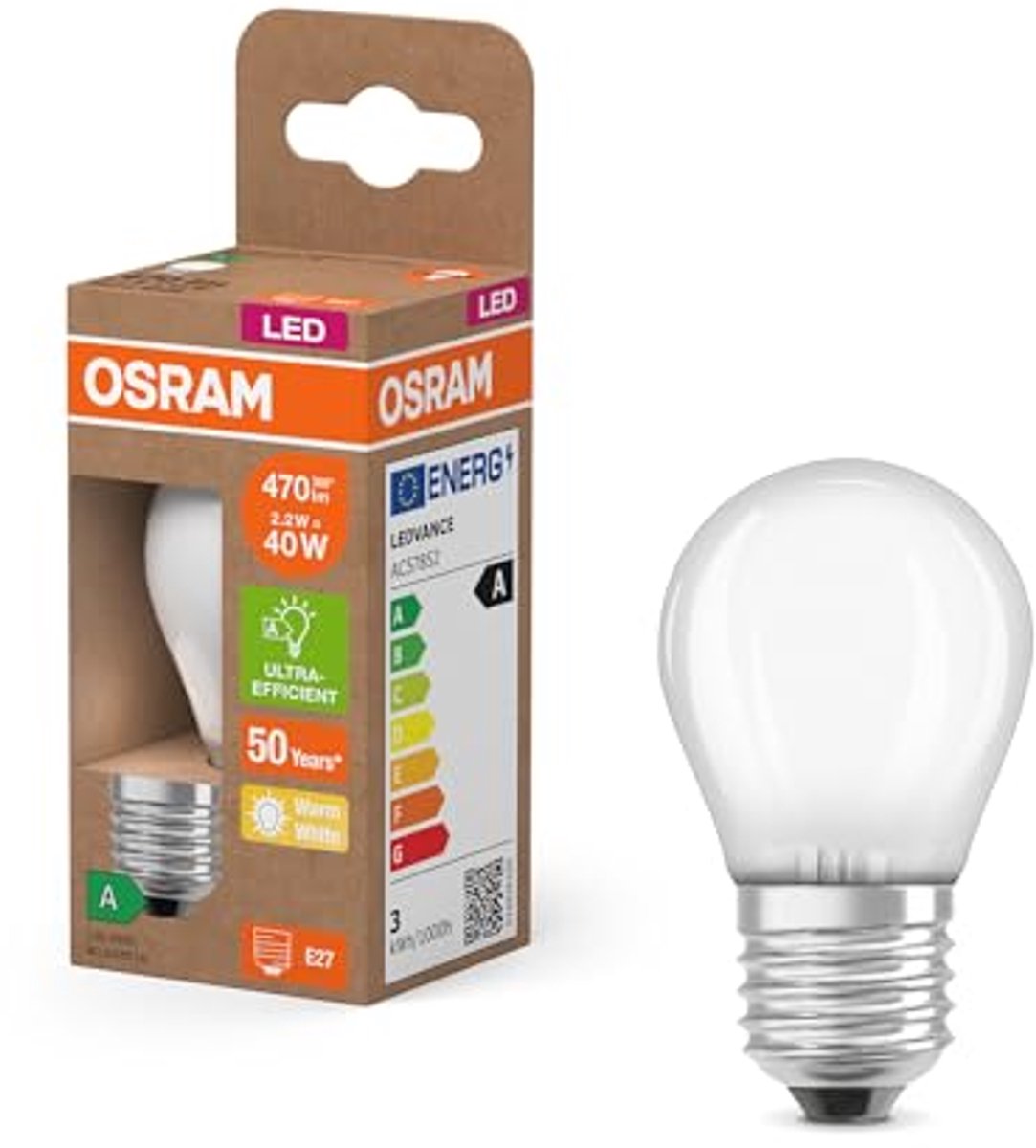 Ledlamp - Minibol - Decoratieve verlichting - Warm wit licht - 45 mm - Matglas