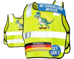 Kinderen Zichtbaarheidsvest - Veiligheidshesjes Set - Verkeersveiligheid School - Set van 2 - 5-12 Jaar - Dinosaurussen