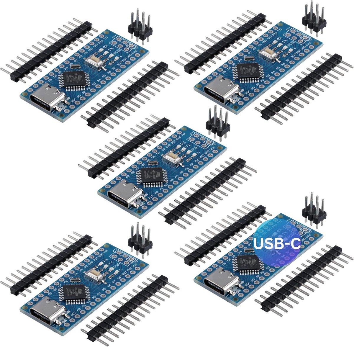Nano V3 Kaarten - Microcontroller Board - Project Ontwikkeling - USB-C Plug - 5 Stuks - Groen