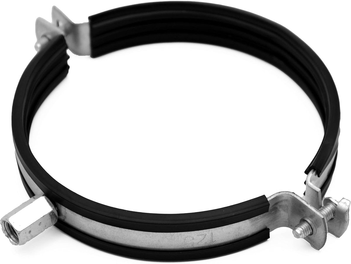 Buisklem - Montagebeugel - Ventilatie Monteren - Met Rubber Inzetstukken - Ø 125 mm - Zwart