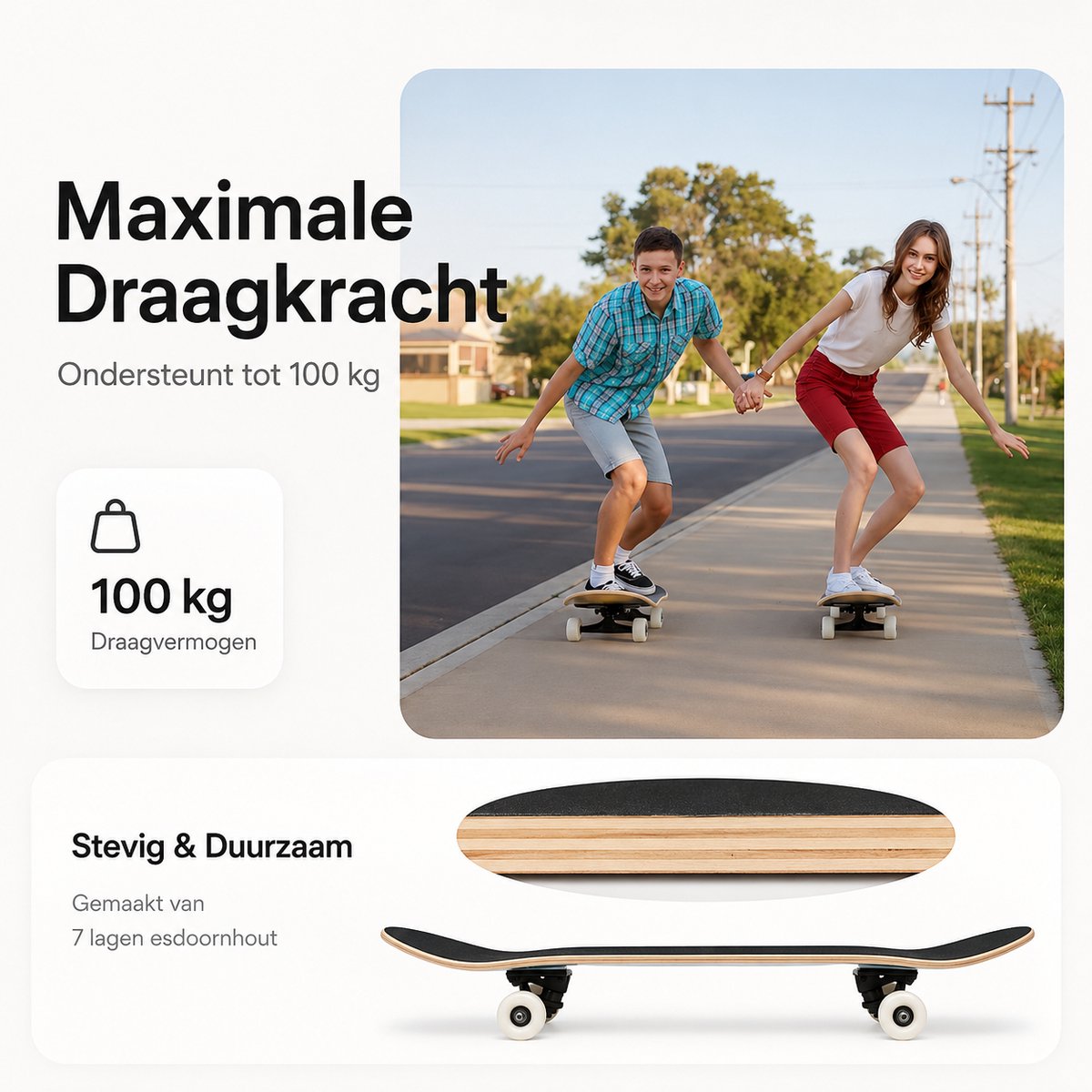 Suotu Skateboard - 80x20cm - ABEC-9 - 95A - schokabsorptie - Jongens - Meisjes - Volwassenen Skateboards — afbeelding 7