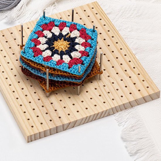 Gehaakte Blokkeerplank - Hout Blokplaat - Haken Breien - Inclusief Pennen - 23.5x23.5 cm - Houtkleur — afbeelding 4