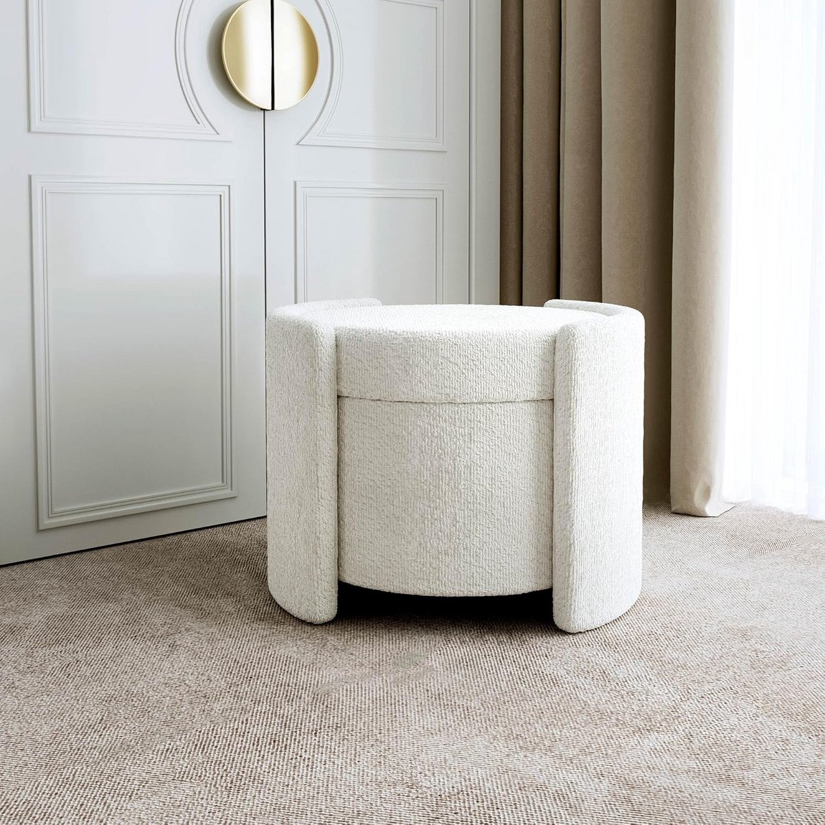 Opbergpoot met opbergruimte - Gestoffeerde poef - Woonkamer decoratie - Zachte bouclé stof - 40 x 54 x 46 cm