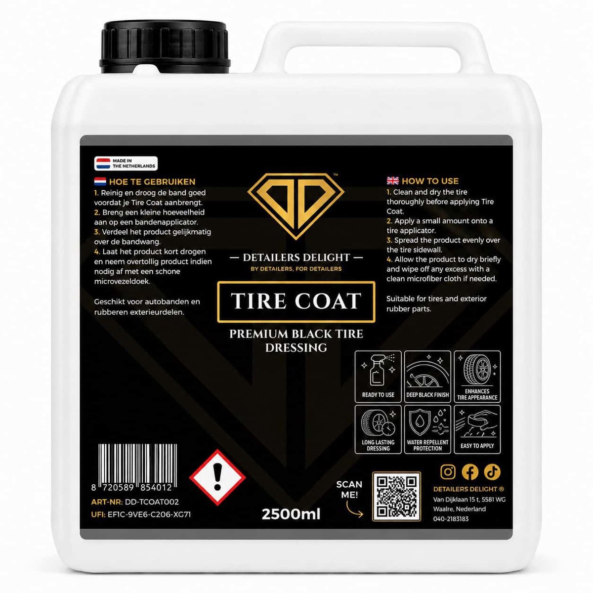 DETAILERS DELIGHT TIRE COAT – PREMIUM BLACK TIRE DRESSING 2.5L