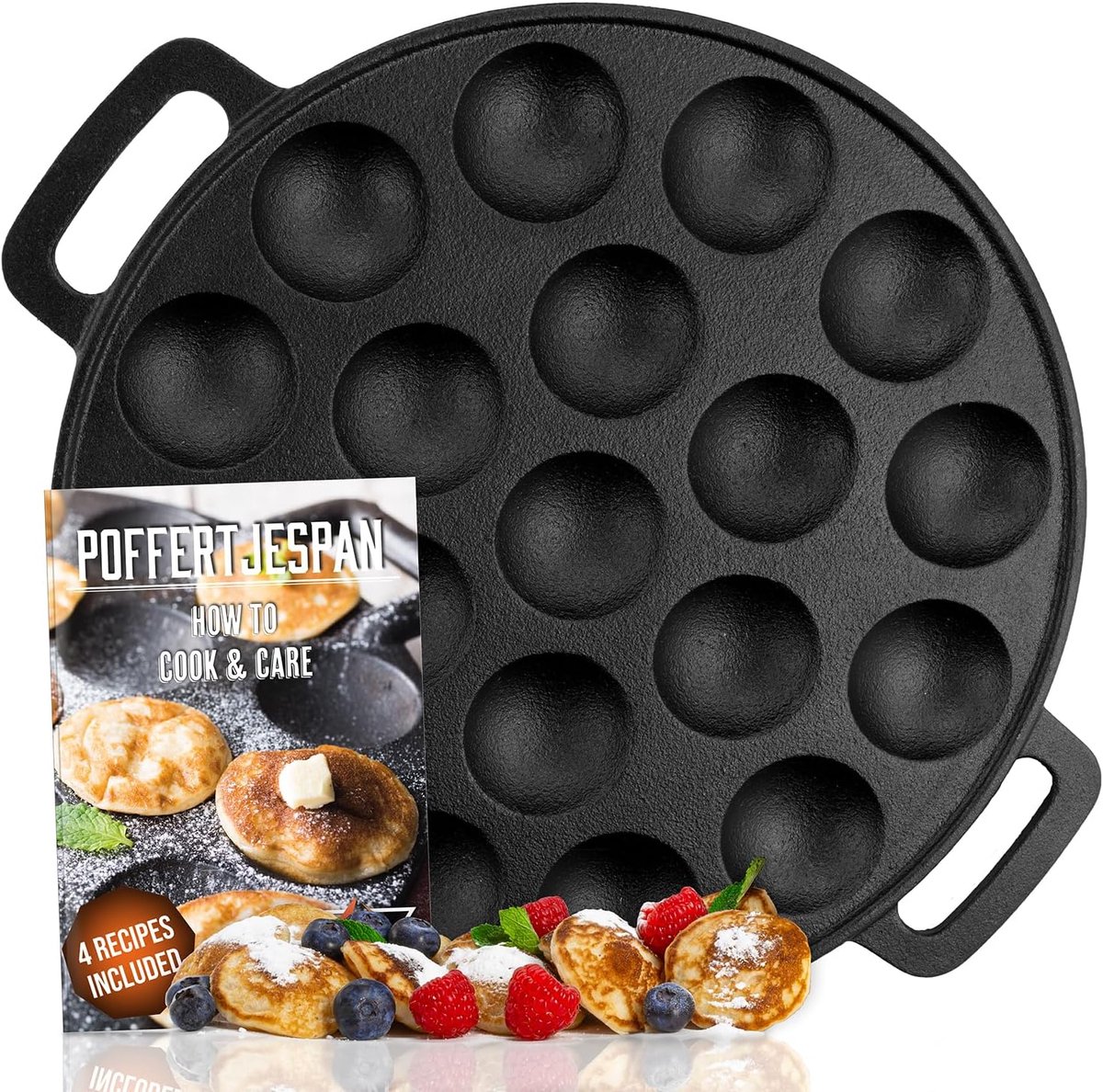 Poffertjespan Gietijzer - Mini Pannenkoekenpan - Poffertjes Bakken - Voor Alle Warmtebronnen - 19 Stuks - Zwart
