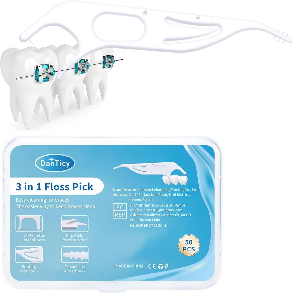 Floss Picks - Tandenstoker Set - Mondverzorging Thuis - Praktisch 3-in-1 Ontwerp - 50 Stuks - Blauw