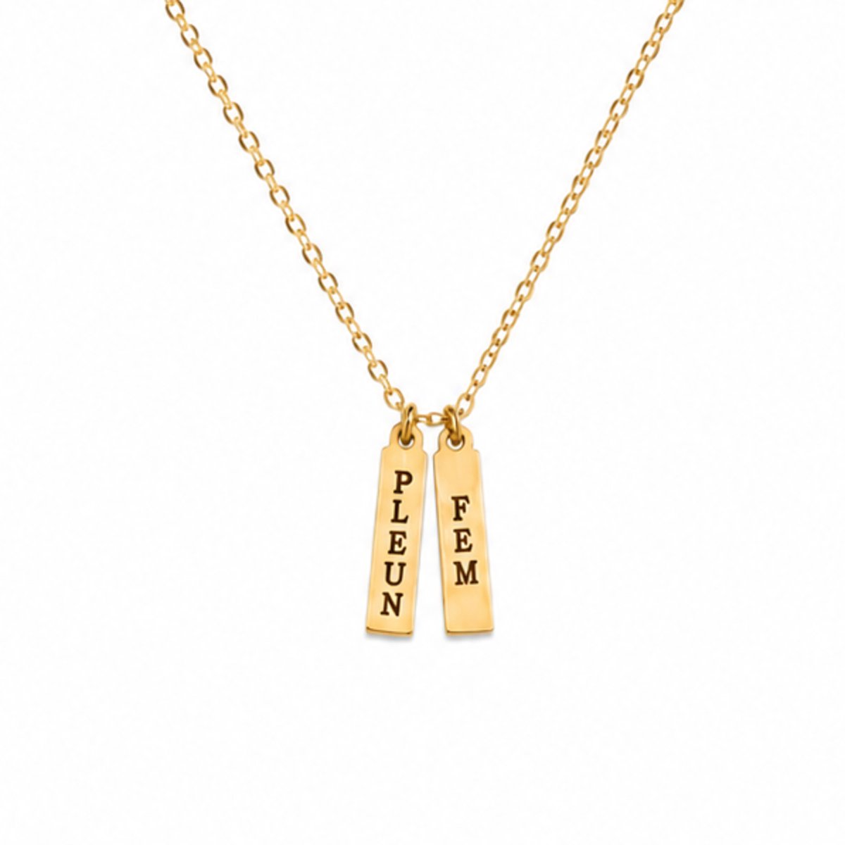 Engravia by Derya – Gepersonaliseerde Dubbele Staafhanger Ketting Goudkleurig – RVS Roestvrij Staal – Minimalistische Naam- of Datumketting – Persoonlijk Cadeau