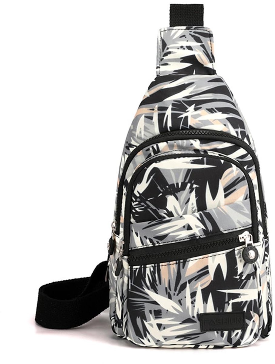COOAU - Kleine schouder/crossbodytas - 5 opbergvakken en kabelopening - Schoudertas, crossbodytas, heuptas, crossbody - Dames & Heren - Tropische planten
