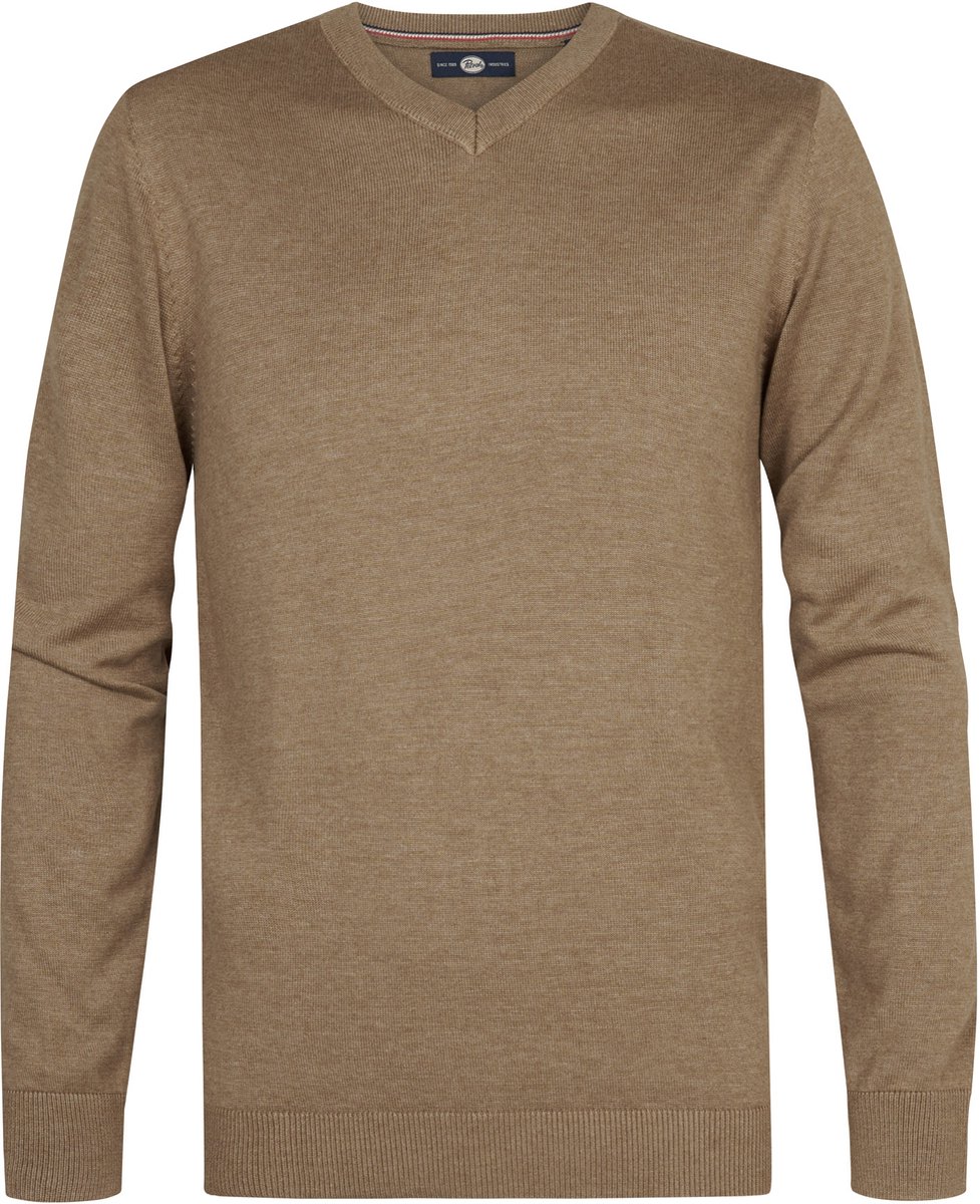 Petrol Industries Heren Trui - Fijngebreid - V-hals - Pullover - Basic Knit - Bruin - Maat S