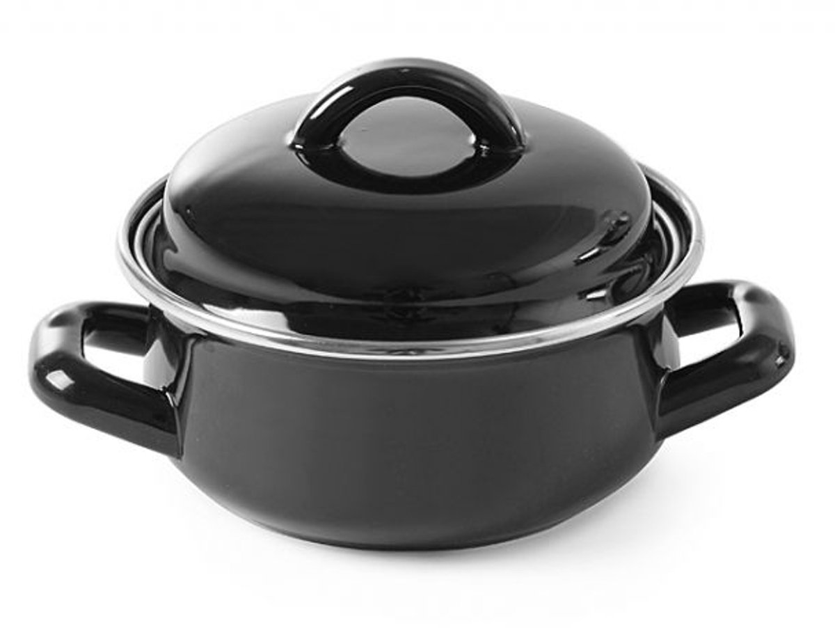 HENDI Soep- en sauspannetje – met deksel – geëmailleerd – 0,65L – zwart