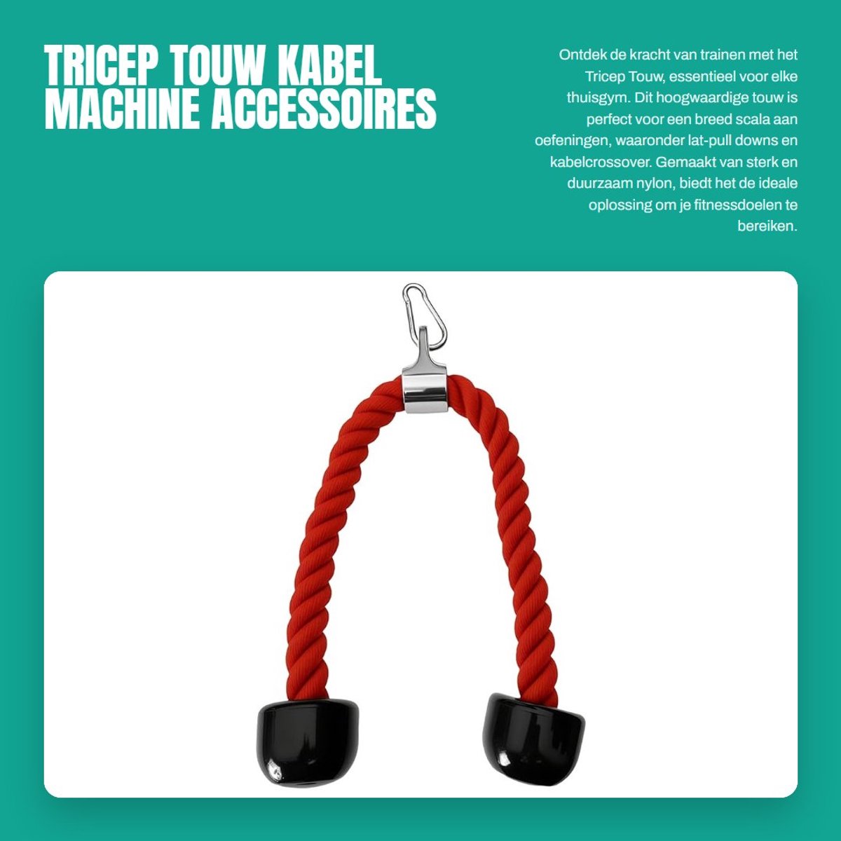 Dailygoods- Triceps Touw 27 Inch - Heavy Duty Nylon - Rubber Handgreep - Multi-Gebruik Fitness Accessoires - Thuis Gym - Slijtvast - Fitnessaccessoires
