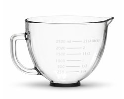 Glazen Mengkom voor KitchenAid 4.3, 4.7/4.8L Tilt-Head Stand Mixer Artisan & Classic Serie van MMOBIEL – 4.8L Glazen Kom met Handvat, Schenktuit & Maataanduiding – Enkel Handwas