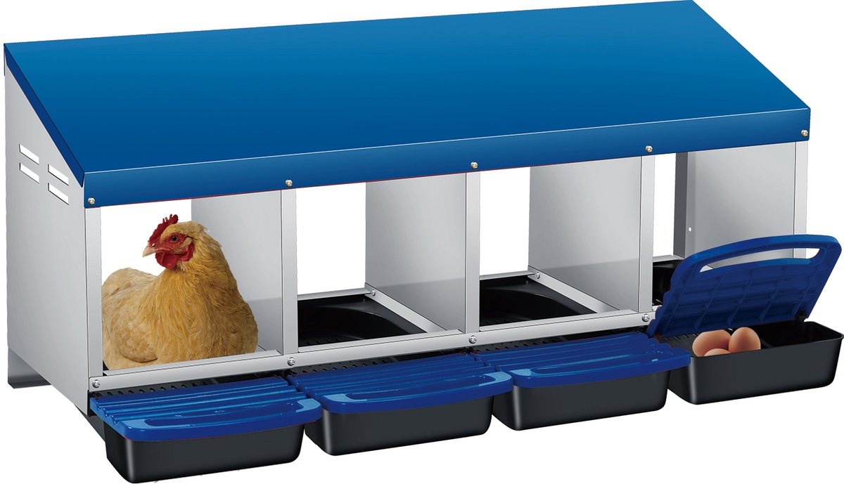 Kippenlegnest - Nistkast voor Kippen - Voor Buiten en Pluimvee - 106x48x47 cm - 4 Afdelingen - Blauw