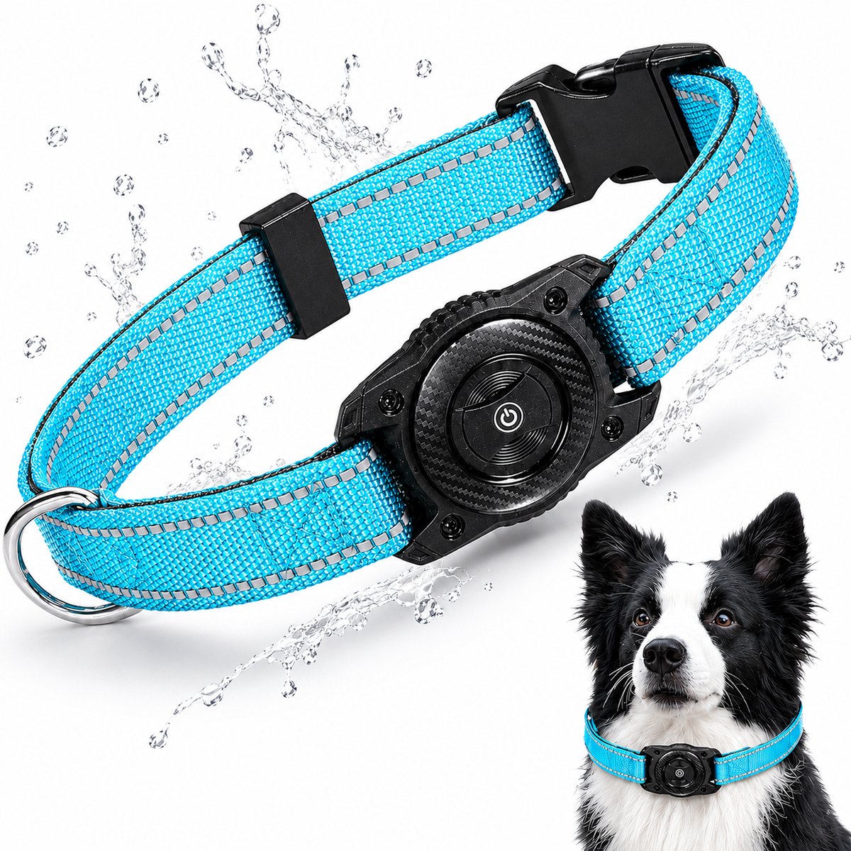 Daity 1 stuk - Hondenhalsband voor AirTag, waterdichte halsband met AirTag-houder voor Apple Find My (alleen iOS) (Hemelsblauw, S)