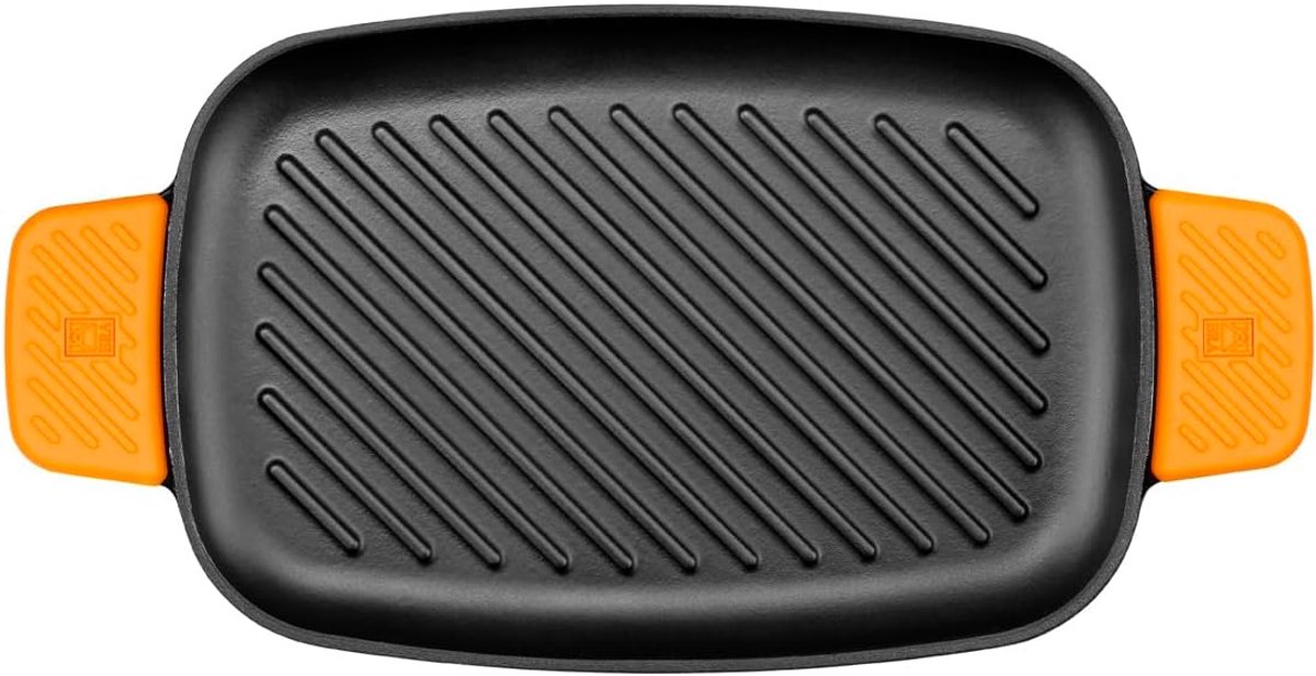 Grillpan Rechthoekig - Gietijzeren Rooster - Lekker Grillen - Gelijkmatige Warmte - 35 cm - Zwart