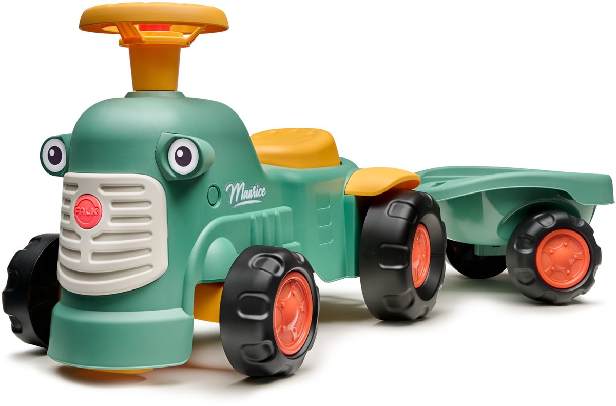 Falk Maurice looptractor met stuur, claxon en aanhanger