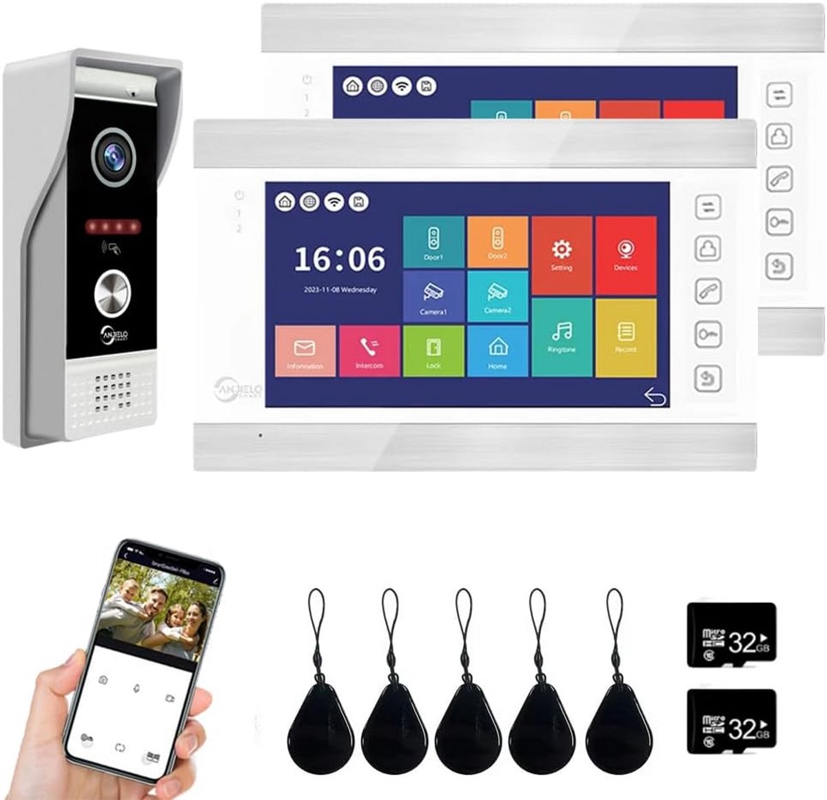Video Intercom Systeem - Beveiligingscamera Deurbel - Huis Beveiligen - Tweewegs Audio - 7 Inch Monitor - Wit