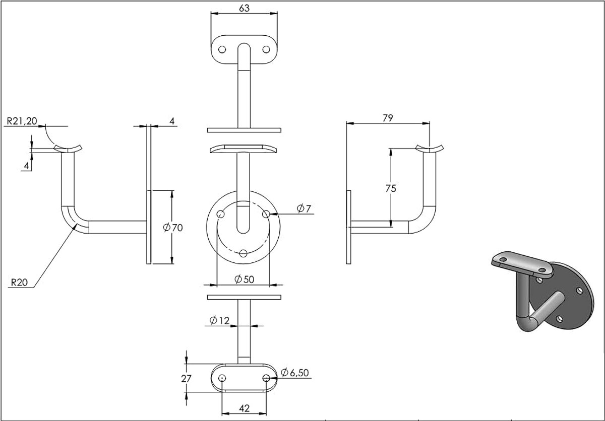 Trapleuninghouder - Leuningsteun - Trappen Beveiligen - Met Bevestigingsplaat - 42.4 mm Buis - Ruw Staal