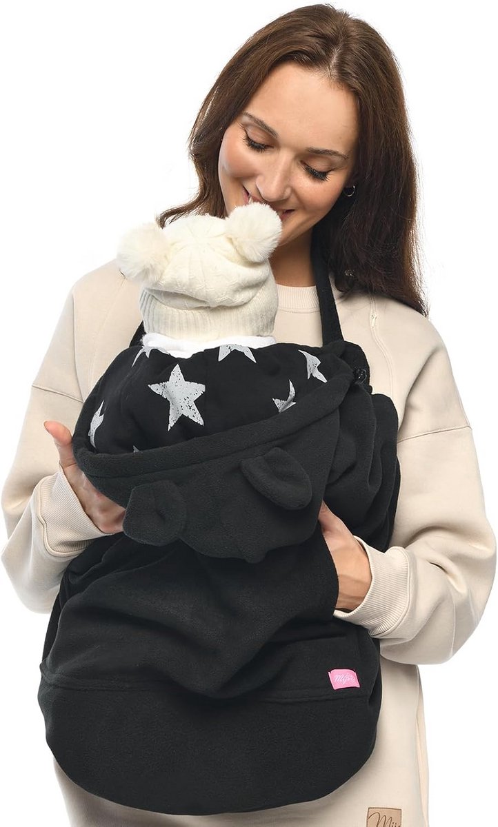 Draagcover Baby - Draagsysteemhoes - Buiten Dragen - Universeel Verstelbaar - 65 cm - Zwart met Sterren