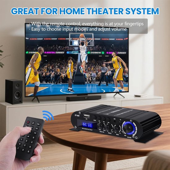 Bluetooth Versterker - Stereo Ontvanger - Muziek Afspelen - 2.1 Kanaals Systeem - Mini Formaat - Zwart — afbeelding 3