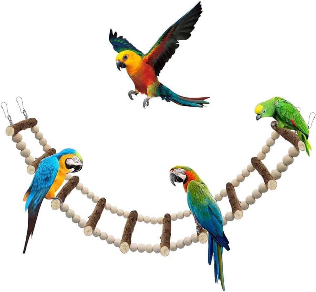 Vogel Speelgoed Ladder - Parkiet Klimtouw - Kooidieren Verrijking - Natuurlijk Hout Materiaal - 64 cm Lengte - Houtkleur