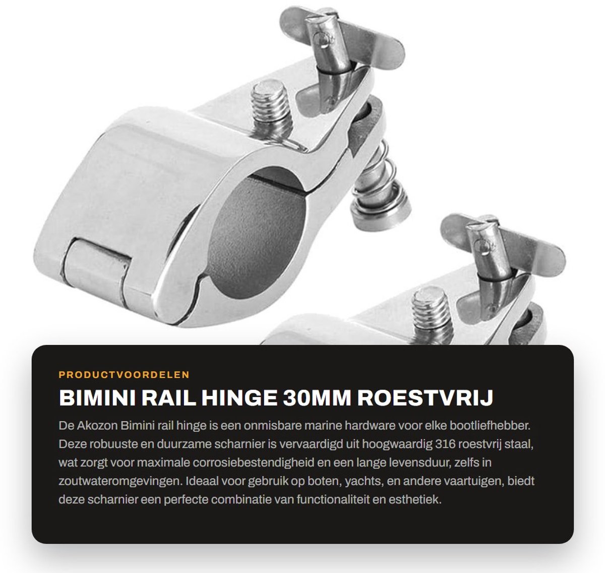 Dailygoods- Bimini Rail Scharnier 30mm - 316 Roestvrij Staal - Boot Accessoires - Marine Hardware - Duurzaam - Schokbestendig - Bootaccessoires